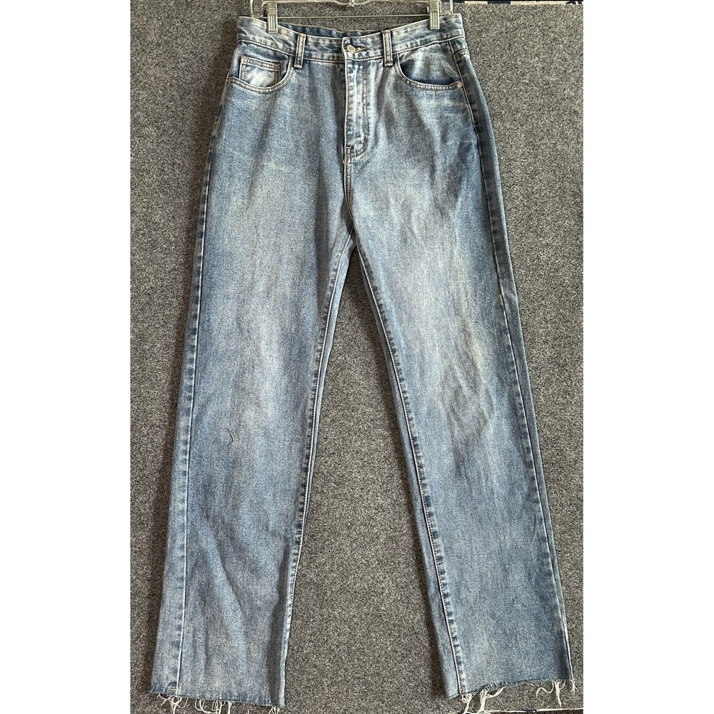 PrettyLittleThing Light Wash Straight Leg Jeans Size 8 (30x33) Hi-Rise Stretch